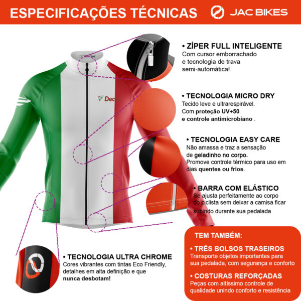 Camisa Ciclismo Itália Manga Longa Decole Uv Bike Mtb - Imagem 4
