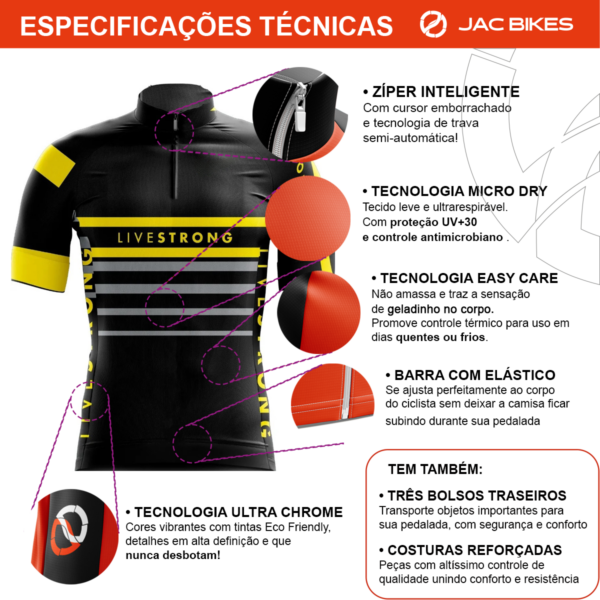 Camisa Ciclismo Infantil Livestrong Listras UV - Imagem 4