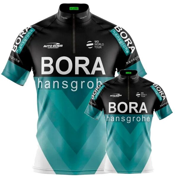 Kit Pai E Filho Camisa Ciclismo Bora Manga Curta Zíper Fitness Uv - Imagem 1