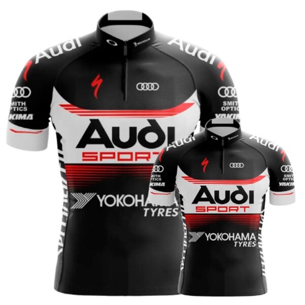 Kit Pai E Filho Camisa Audi Ciclismo Adulto Infantil Bike - Imagem 1