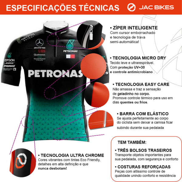 Camisa Ciclismo Petronas Manga Curta Zíper Fitness Dry Fit Mtb - Imagem 3