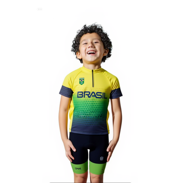 Camisa Ciclismo Infantil Brasil Manga Curta Dryfit - Imagem 1