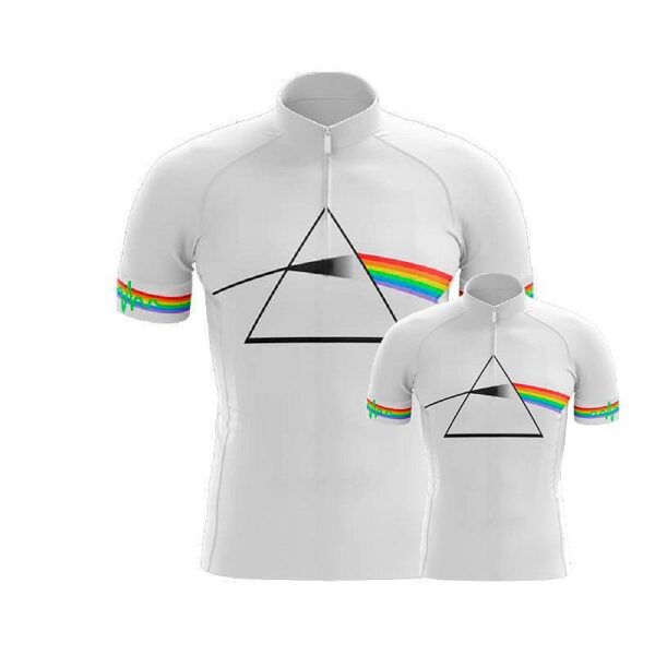 Kit Camisa Ciclismo Pai E Filho Meio Zíper Pink Floyd Branco - Imagem 1