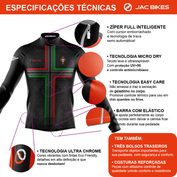 Camisa Ciclismo Portugal Manga Longa Proteção Uv Decole - Imagem 4