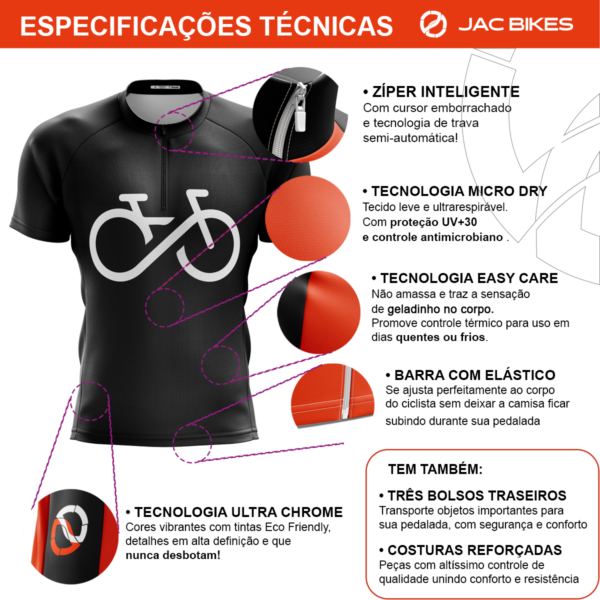 Camisa Ciclismo Infantil Bike Forever Preta Manga Curta Dryfit - Imagem 6