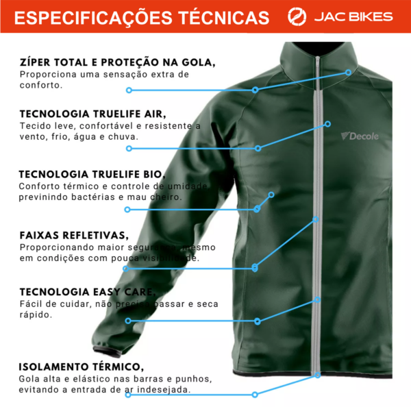 Jaqueta Corta Vento Zíper Refletivo Azul - Imagem 3