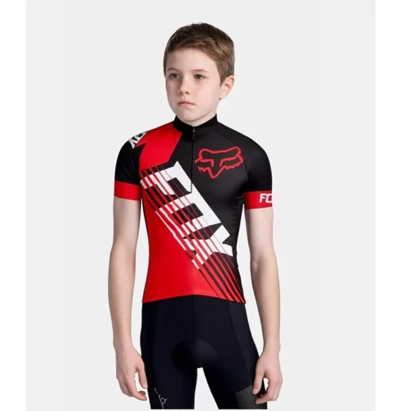 Camisa Ciclismo Infantil Fox Vermelha Manga Curta Dryfit - Imagem 1
