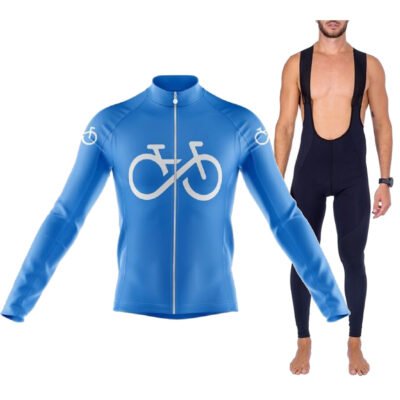 Kit Camisa Bretelle Longo Bike Forever Azul Dryfit Ciclismo