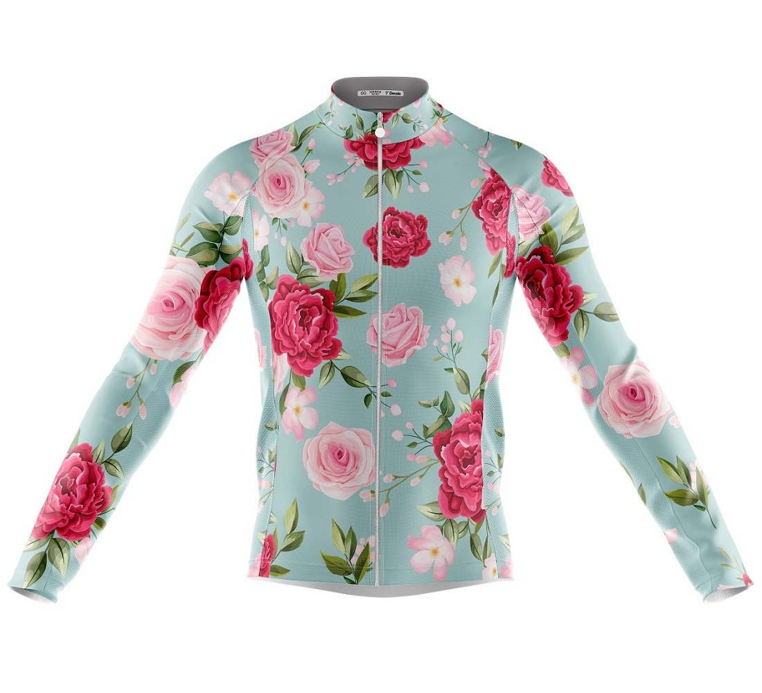 e25daaca46580a0767c0f724352f06db.jpg Camisa Rosas Vintage Ciclismo Longa Dry Fit Bike Mtb - Imagem 1