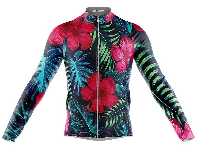 f9d00774d9384cedf9155e3695d8a5ac.jpg Camisa Ciclismo Floral Tropical Longa Full Ziper Bike Mtb - Imagem 1