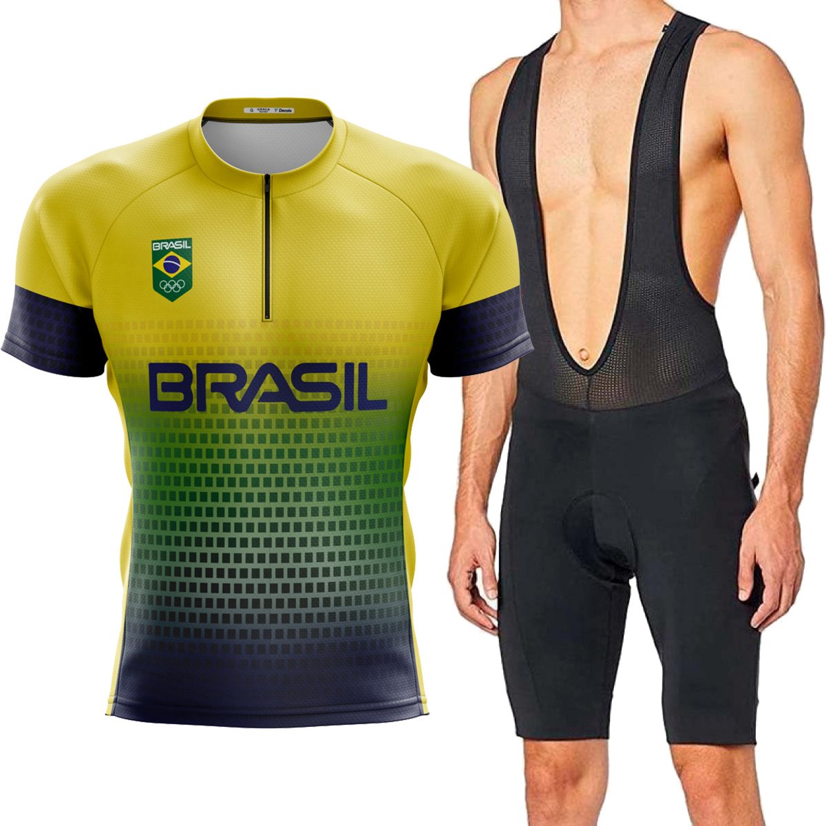 80bce69ce07637c9f4b778f3bdec5a33-1.jpg Kit Bretelle Forro Gel Ciclismo Camiseta Brasil Dry Fit Mtb - Imagem 1